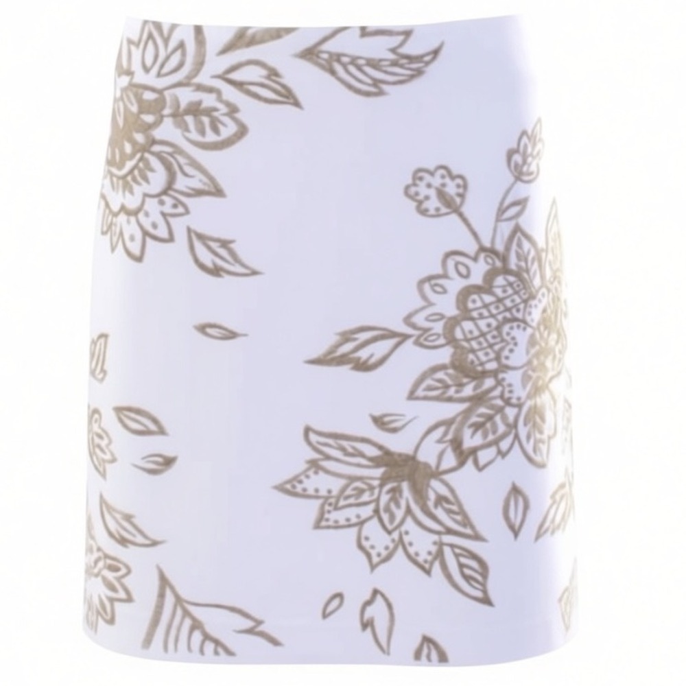 Boden White Gold‎ Floral Skirt US 14 UK 18 Cotton Back Zip Pencil Style Lined